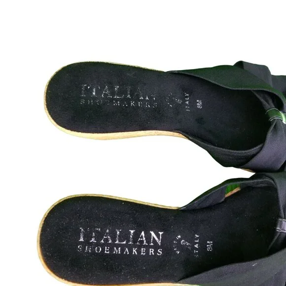 ✅Womens 8M Italian Shoemakers Sandals Wedge Heel Slip On Black Made in Italy - Picture 5 of 16